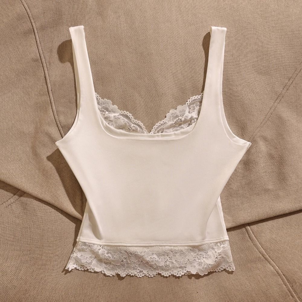 Solid Color Girl's Vest Top Sleeveless Spaghetti Y2k Top Fashion Lace Sling Tank Summer