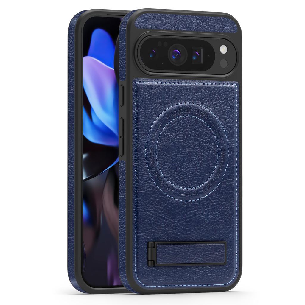 For Google Pixel 10 Pro XL Case Compatible with MagSafe Kickstand Leather Phone Back Cover