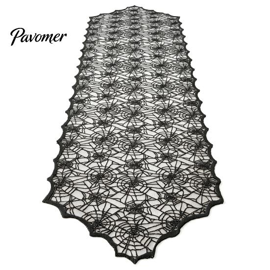 Gothic Table Decor Halloween Runner, Black Lace Spider Web Runners, 17.7 X Vintage Cover 70.9Inch for Home Party Dinner Kitchen Mantel Bedroom