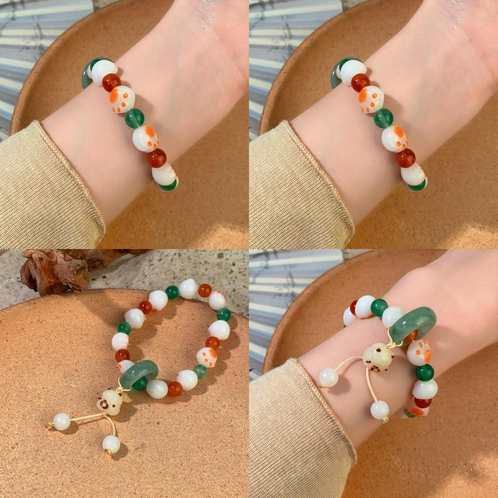 Unique Summer 2024 New Chinese Style Resin Cat Paw Beaded Bracelet For Women