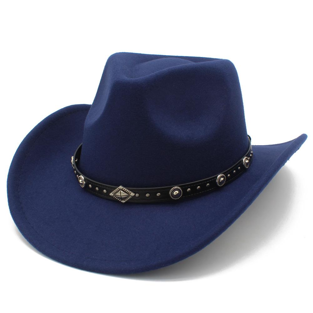 European and American Style Men and Women Couples Western Cowboy Hat Woolen Wide Brim Party Performance Hat Black Rivet Decorative Top Hat