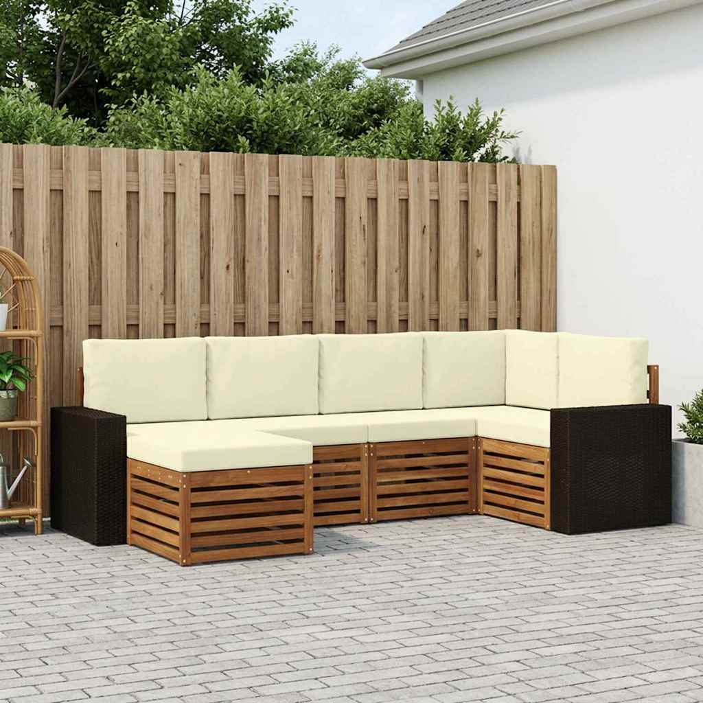Corner Sofa Set with Cushions 6 pcs Natural and Cream