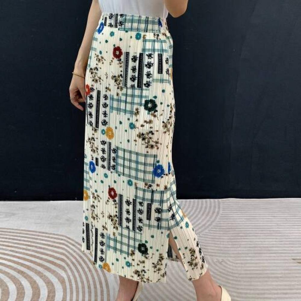 Plara Pleats Check Flower Skirt