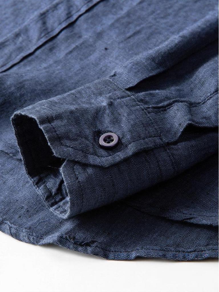 Men's Casual Long Sleeve Cotton Linen Shirt with Turn-Down Collar - Lightweight, Loose Fit for Spring & Autumn.