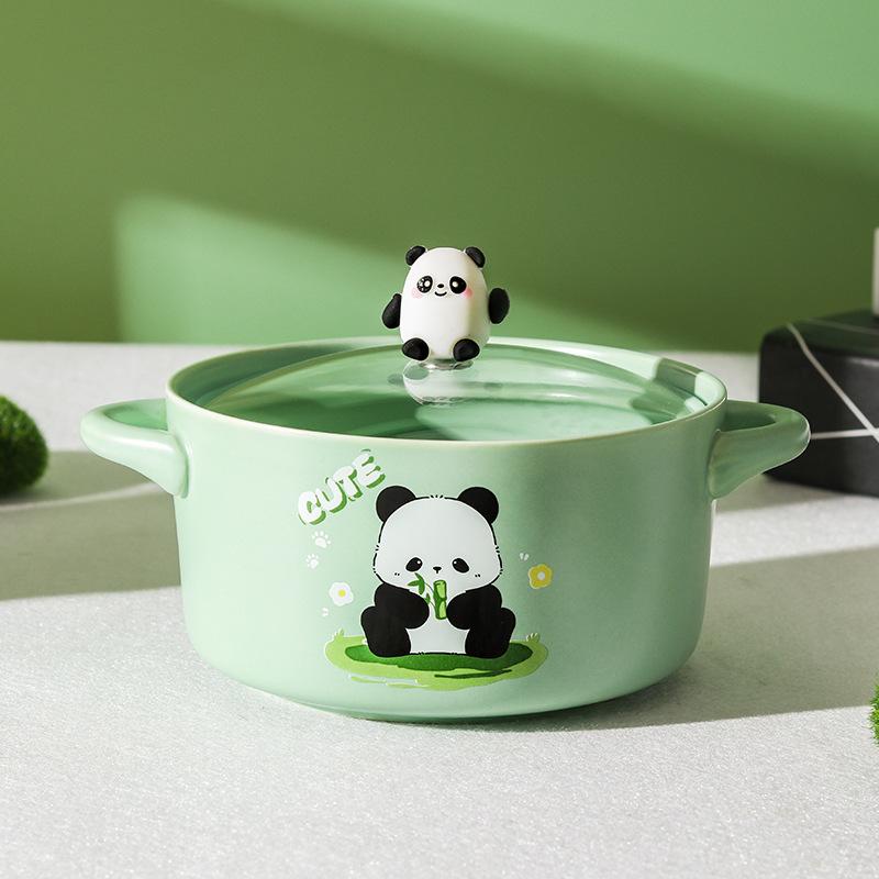 Milk Fufu High-value Panda Instant Noodle Bowl with Lid Cute Student Dormitory Instant Noodle Bowl Binaural Rice Bowl Soup Bowl
