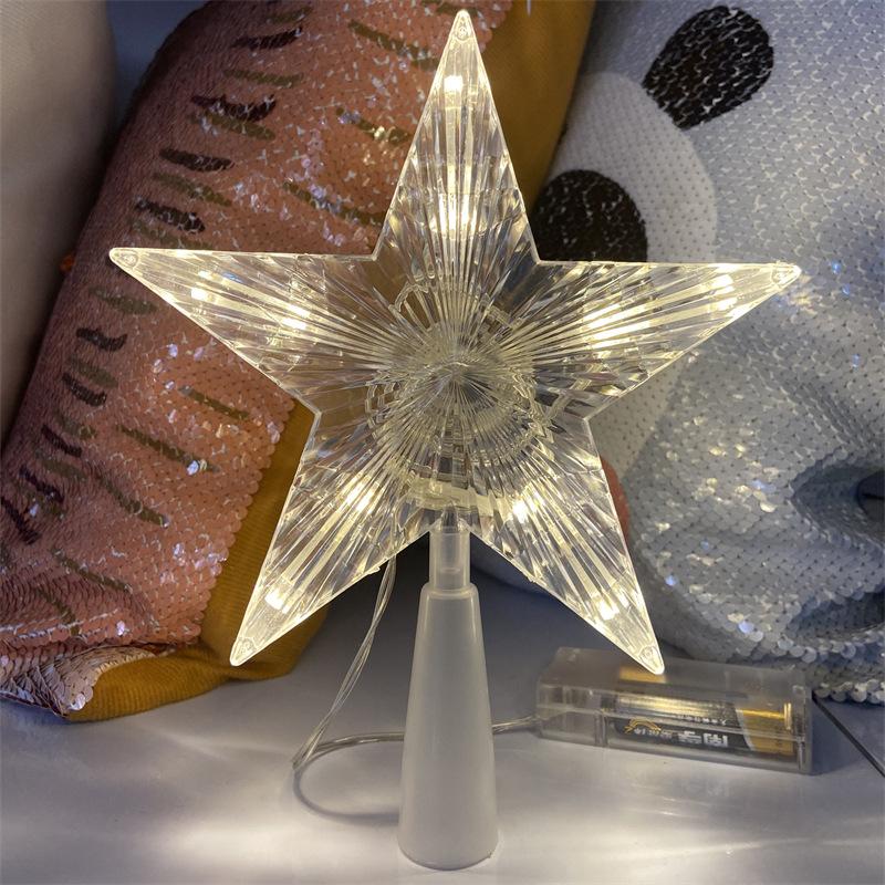 Christmas LED Transparent Five-pointed Star Tree Toppers Merry Christmas Tree Decorations for Home Xmas Ornaments Navidad Props