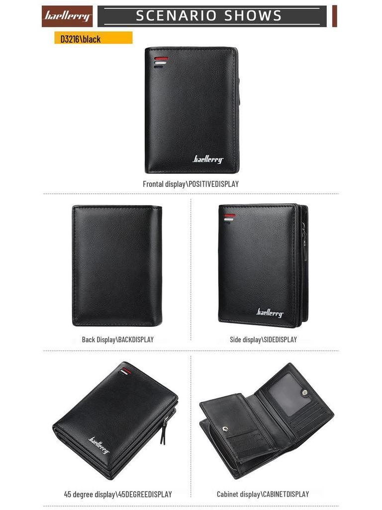 Baellerry Men's and Women's Zipper Short Wallet with Multiple Card Slots and Vertical Mini Coin Purse