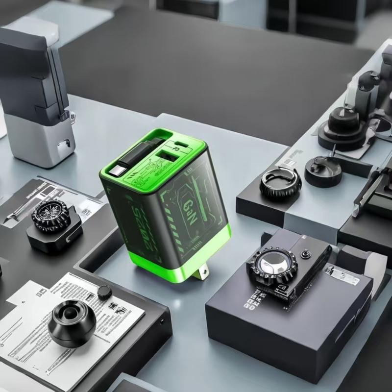 Portable Fast Speed 67W Charging Adapter With Retractable Cord Cable Double USB A+C Port For Phone Tablet Laptop Devices