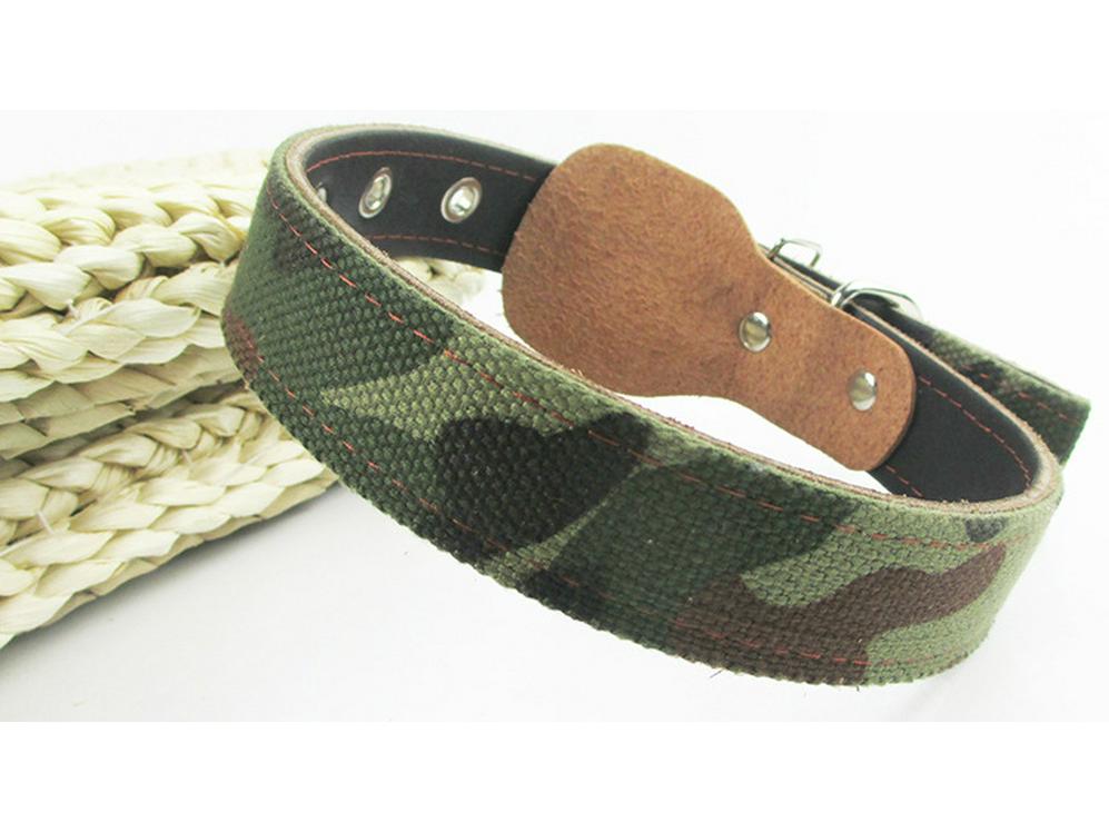 Camouflage Cowhide Dog Collar & Leash for Medium/Large Breeds - Golden Retriever & German Shepherd
