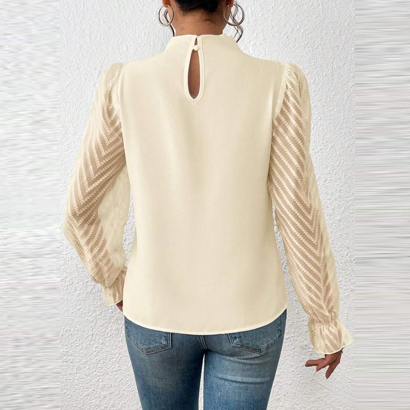 Frühling Damen Langarmhemd Halbturtleneck Chiffon Rüsche Herbst Durchsichtig Elegant Büro Pendeln Oberteil Damen Bluse
