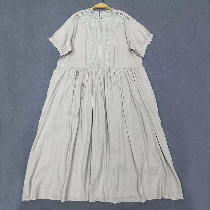 Johnature Summer Palace Style Loose Waist Patchwork Lace Dress Women Vintage Solid Color Ruffles Dresses