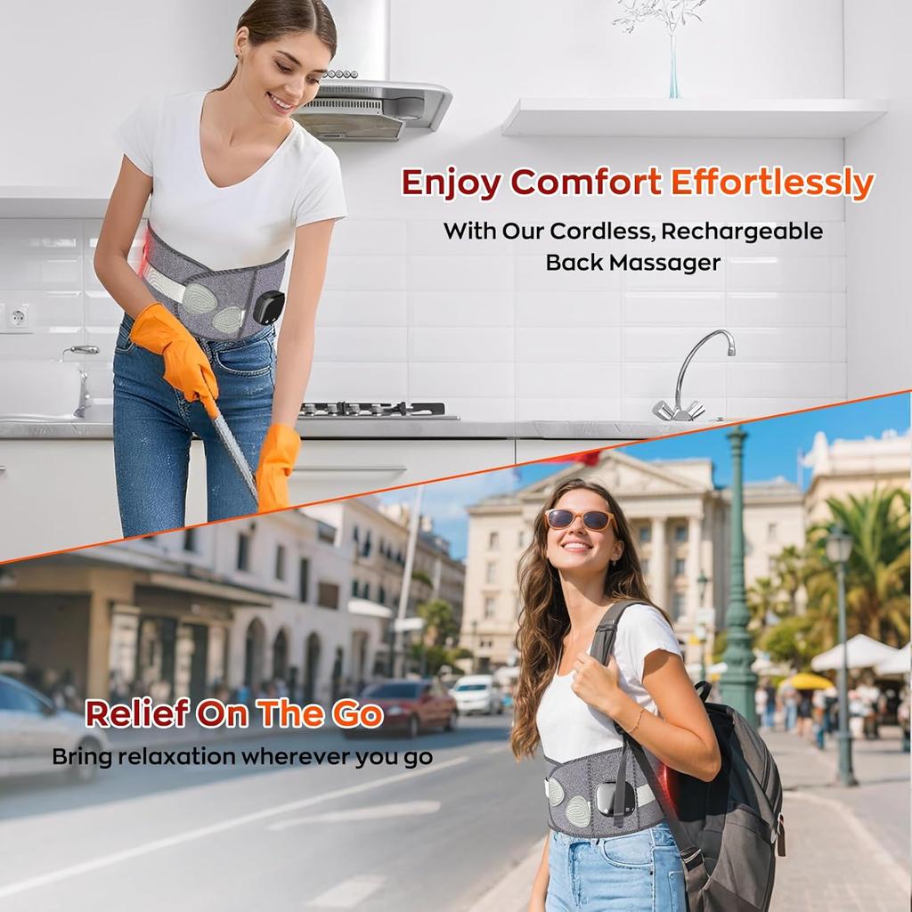 Cordless Heating Pad with Massager for Lower Back Pain Relief,Portable 65 Inch(about 165.1 cm)Wearable Wrap 3 Vibration and 3 Heating levels,For
