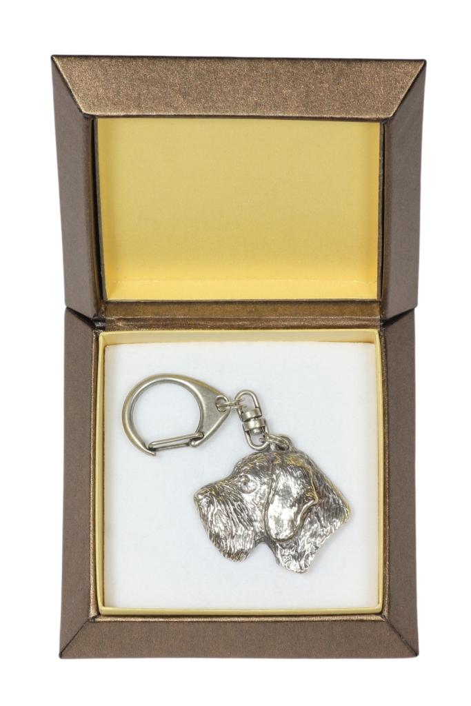 German Wirehaired Pointer - Silver-plated Key Ring with a Dog In a Gift Box, Handbag Decoration, Backpack Pendant by Art-Dog Brand