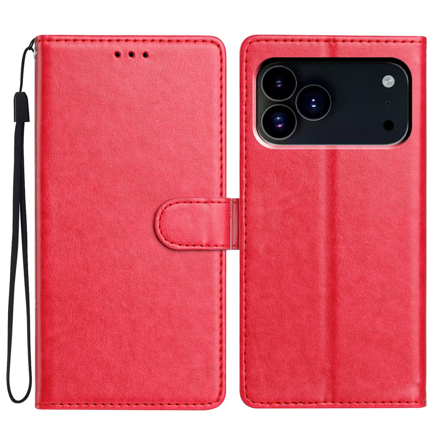 

For iPhone 17 Pro Max Leather Case Wallet Stand Phone Cover with Handy Strap Rose