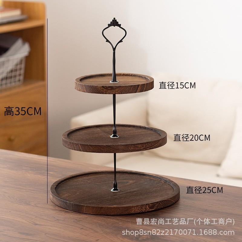 Rustic Wooden Dessert Stand 3-Tier Round Cake Display Tray Wedding Party Buffet Table Decor