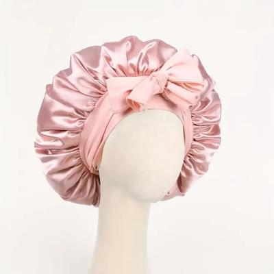 Satin Bonnet Women Shower Cap Adjustable Sleep Cap with Tie Band Bonnets Beauty and Hair Care Bonnet