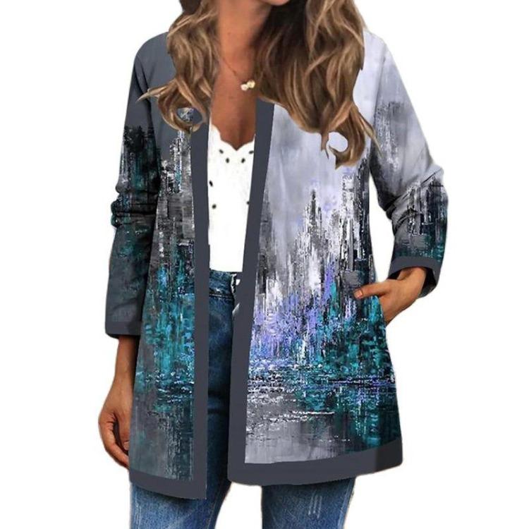 Vintage Floral Printed Tunic Jacket Women Autumn Winter Long Sleeve Loose Chic Top Coat Ladies Outerwear