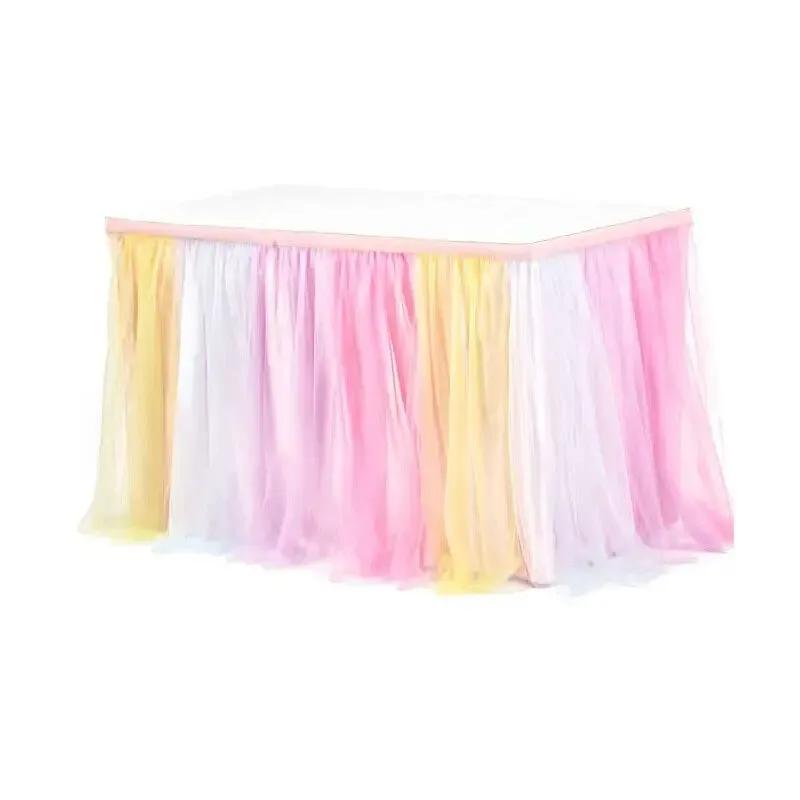 6FT 9FT Birthday Party Table Skirt Decor Hotel Wedding Banquet Tablecloth Solid color Table cover Xmas Christmas Decorations
