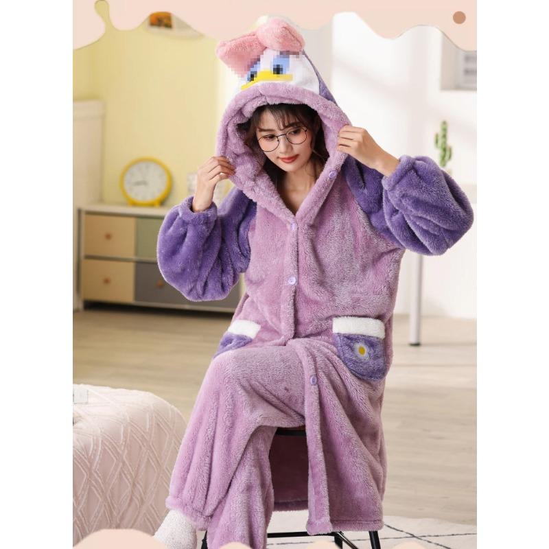 

Зимняя пижама с капюшоном и длинными рукавами, а также штаны. Теплый фланелевый пижамный комплект для женщин. Милый мультяшный кукольный медведь, ролевой халат для игр. L