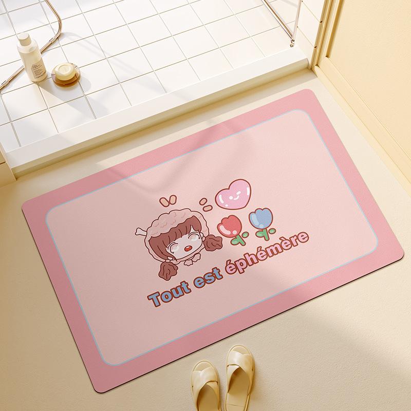 Cute Cartoon Bathroom Bathroom Door  Elderly Pregnant Woman Anti-slip Floor Mat Diatom Mud Water-absorbing Foot Mat