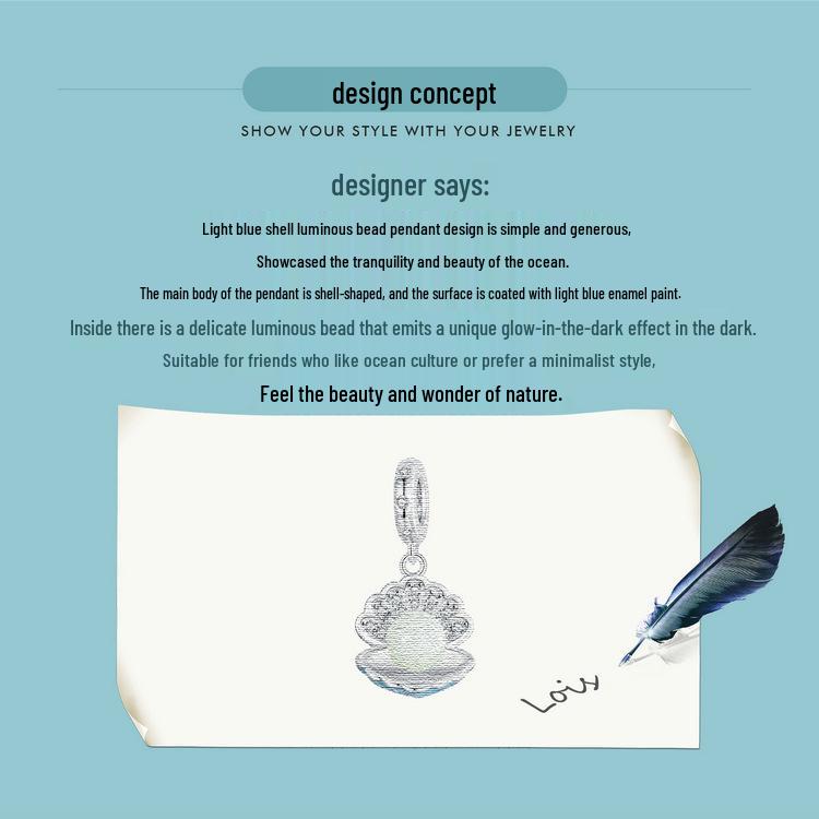 Avele Luminous Shell Pendant: Exquisite Ocean Style S925 Sterling Silver DIY Beaded Jewelry