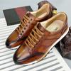 Handmade Mens Oxford Sneakers Genuine Leather Lace-Up Men Casual Leather Shoes Outdoor Daily Walking Flat Footwear