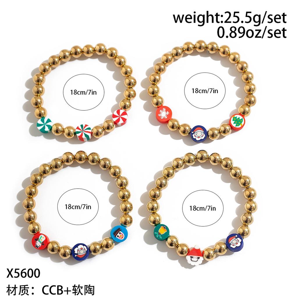 Christmas Soft Pottery Beaded Bracelet Set, Creative Holiday Gift Snowman Elk Alphabet Bracelet