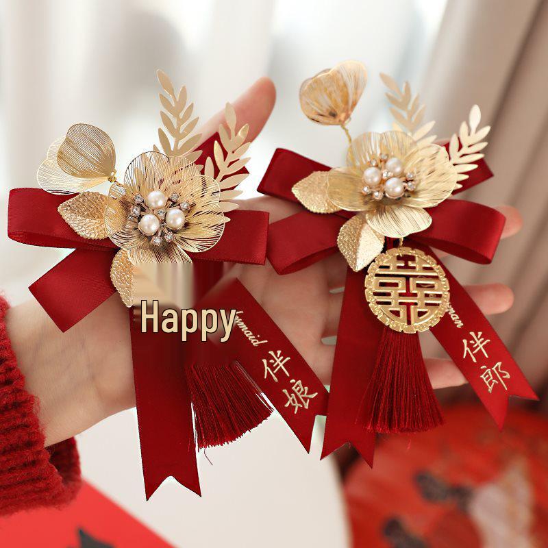 Complete Wedding Corsage Set for Groom, Bride, and Parents: Boutonniere and Brooch Collection for a Perfect Ceremony