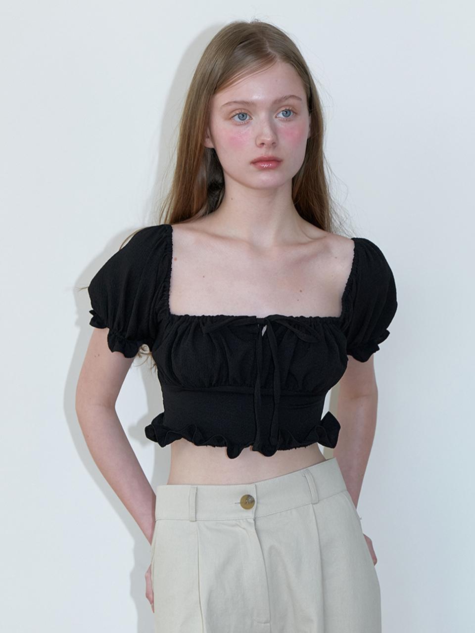 Kinder Baby Crop Smock Shirring Blouse - Black Black/Free