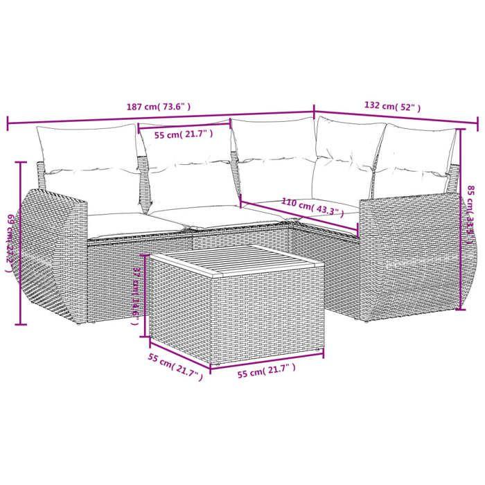 VidaXL Salon de Jardin avec Coussins 5 pcs, Canapés de Terrasse, Ensemble de Meubles de Patio, Mobilier d'Extérieur, Gris 3224989