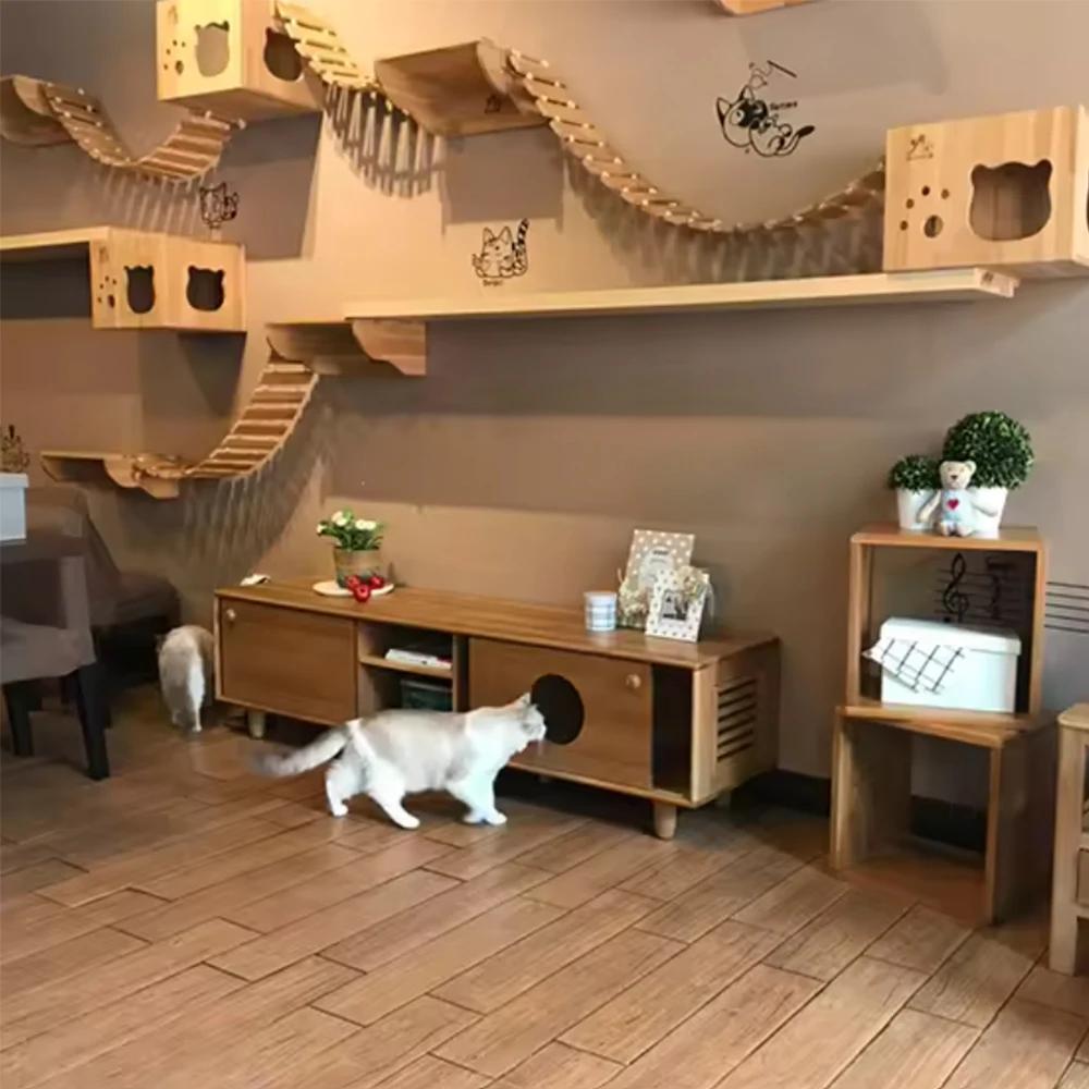 1Pc Wooden Cat Climbing Frame Wall Mounted Cat Furniture Cat Jumping Platform Cat Climbing Ladder Hammock Climbing Structure