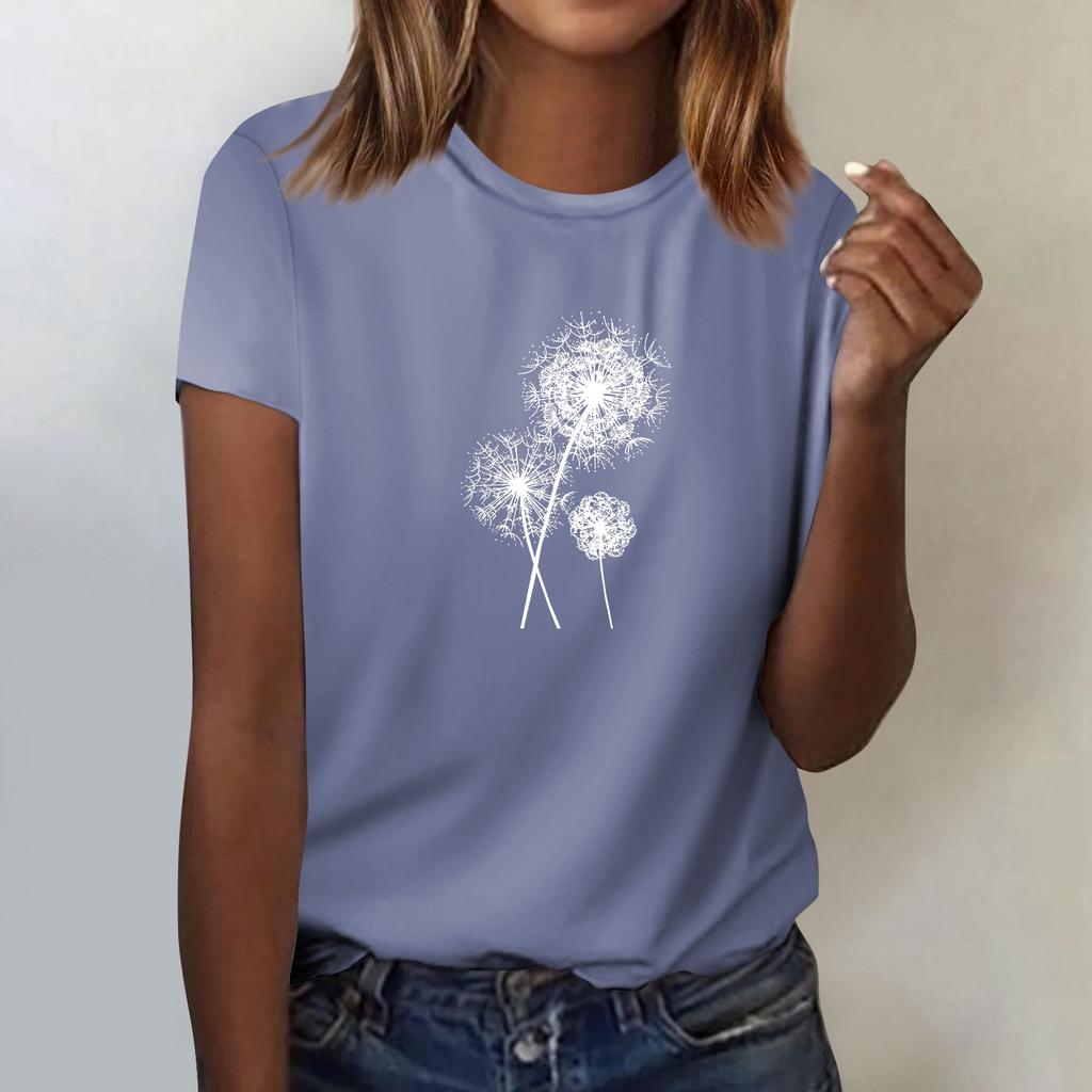 Dámské módní ležérní tričko s krátkým rukávem, potiskem a kulatým výstřihem