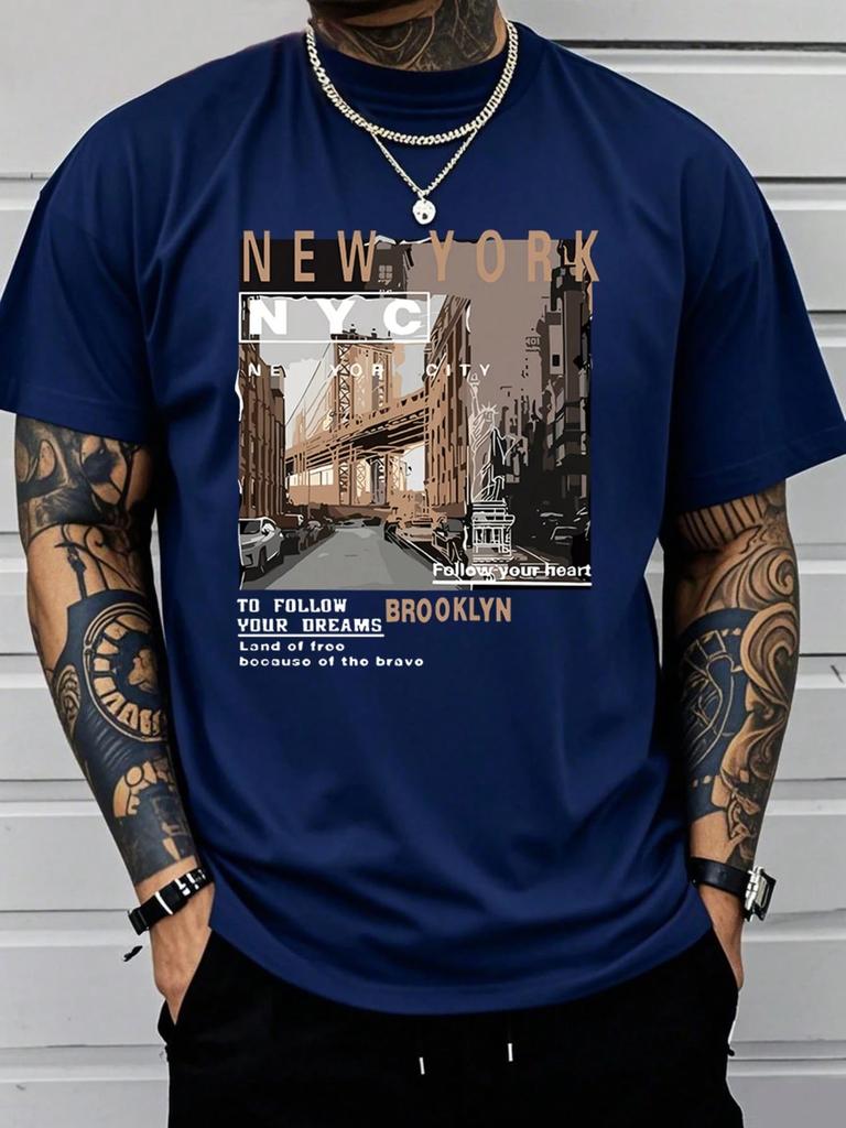 Mens Casual Cotton Streetwear Street View of Brooklyn New York High Quality ClothingTrendyTShirt 100Cotton T Shirt