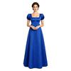 Maxikleid mit quadratischem Ausschnitt und Puffärmeln, mit Kunstperlen, Empire-Taille, Knöpfe hinten, Satin, Regency-Kleid für Damen, Party, Ball