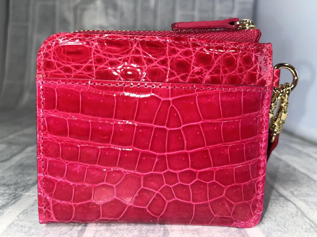 Guodi Mini Wallet Zipper Type with Strap Shining Crocodile Genuine Leather Crocodile Leather Crocodile Leather Mini Wallet Compact Wallet [GUODI]