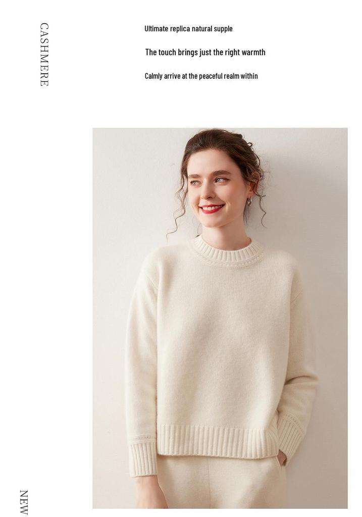 Autumn/Winter Cashmere Raglan Sleeve Women's Sweater - Loose, Slimming, Thick, Round Neck.