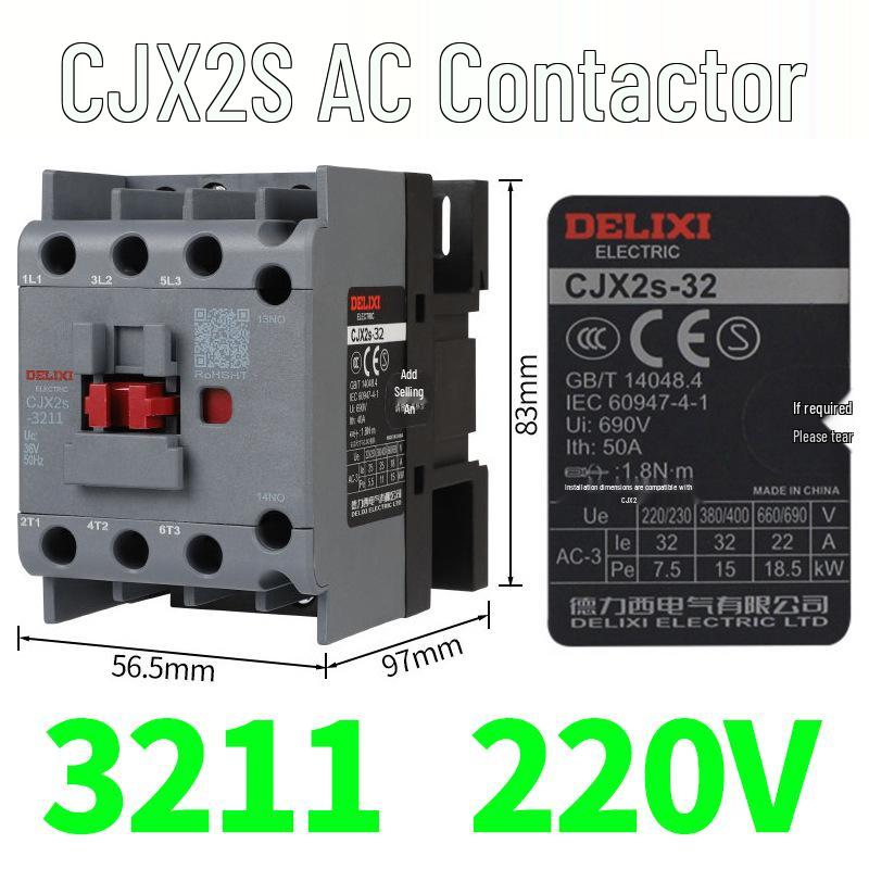 DELIXI CJX2S-3210/3201/3211 AC Contactor (220V/380V/110V/24V/36V)
