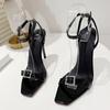 Summer Elegant Party Wedding Sandals Ladies Fashion Crystal Buckle Design High Heels Banquet Dress Shoes Women Black Red