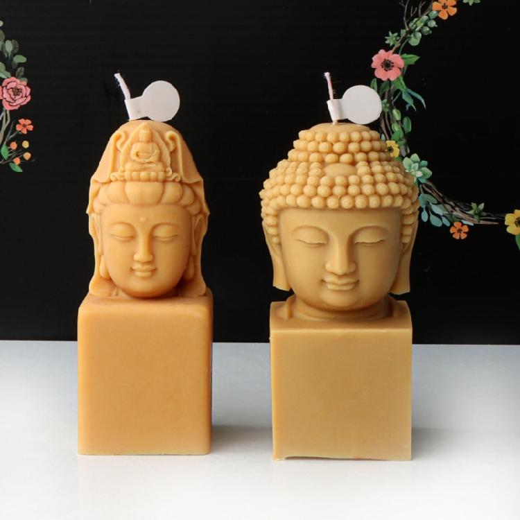 Silicone Candle Mold Avalokitesvara Buddhas Head Epoxy Gypsum Mould for Resin