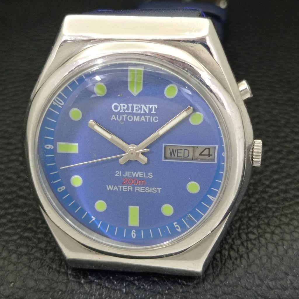 VINTAGE ORIENT AUTOMATIC 46941 JAPAN MENS BLUE COLOR DIAL WATCH a700711-5 R204-a700711