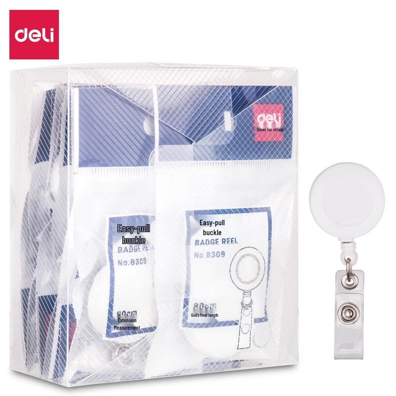 Deli Ret retractable ID Badge Reel Clips - White, Model 8309