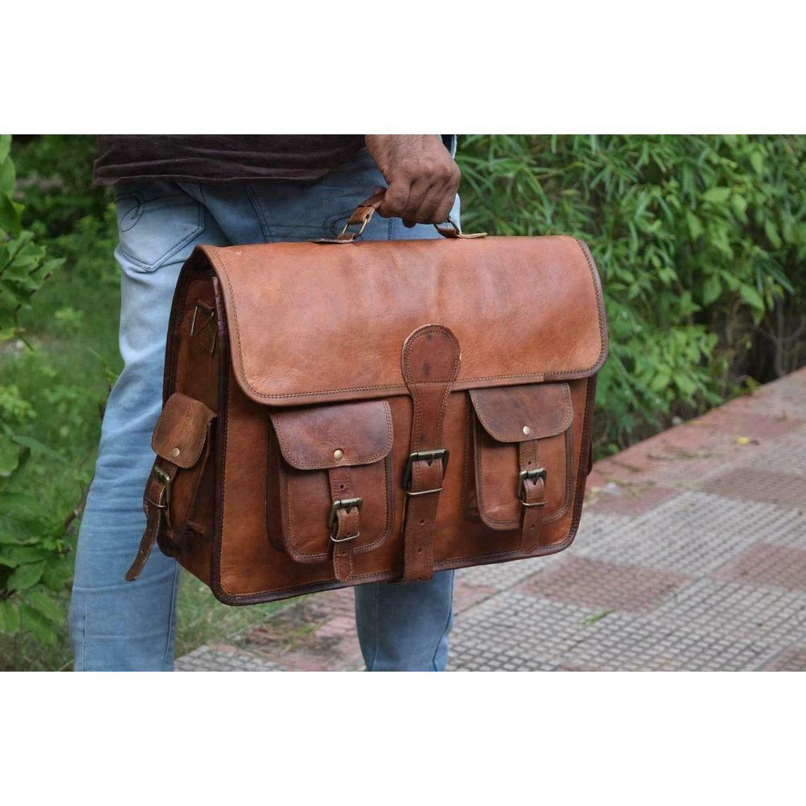 

Оригинальная сумка-мессенджер через плечо с ручкой, сумка из натуральной козьей кожи, новая мужская 18 x 14 x 6 in