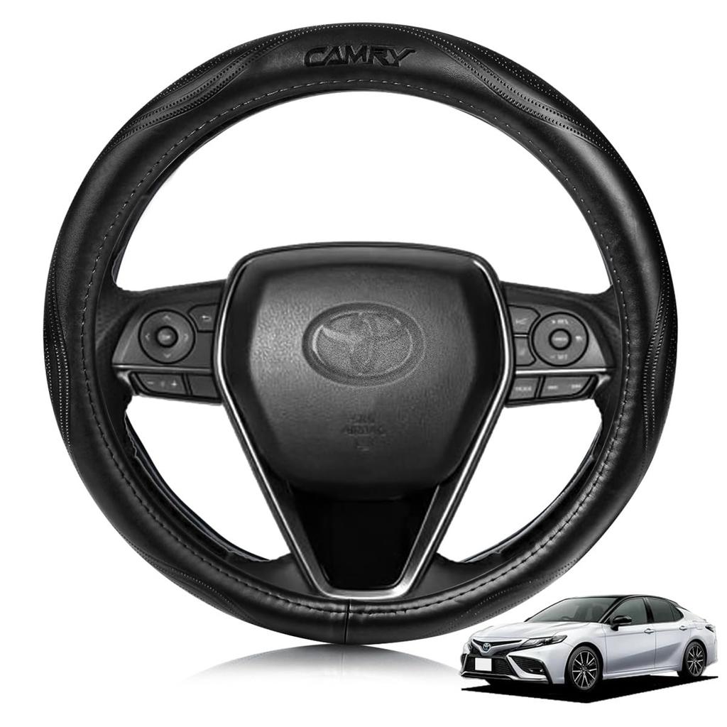 ElitingCar Toyota Camry Compatible Steering Wheel Premium Genuine Stylish 3D Car Reinforced Aging Easy Interior Dress Up Your Round 1 Piece Cover,