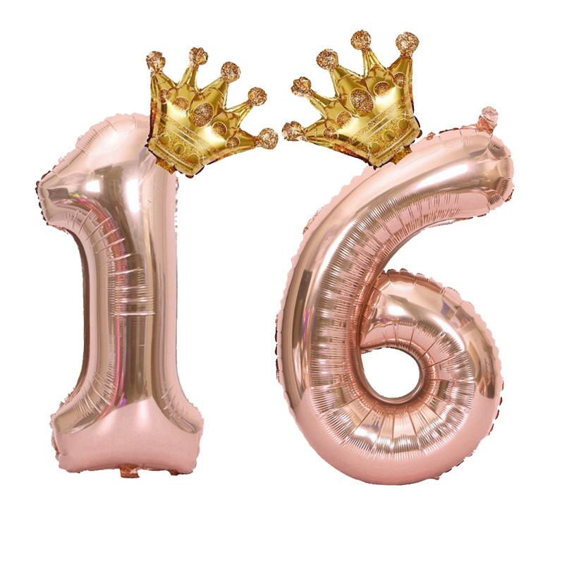 1PC 32 Inch Rose Gold Crown Digital Number Foil Balloons Princess Birthday DecorationParty Wedding Xmas Number Balloon Anniv