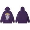 Mens Oversized Hooded Sweatshirt With Spiderweb Foam Print Cotton Fleece-Lined