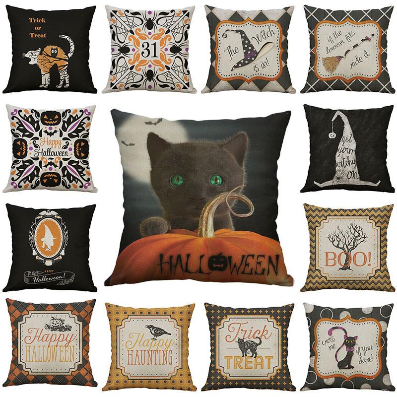 Halloween Owl Cushion Cover Cotton Linen Pillow Case With Pumpkin Pattern And Invisible Zipper For Sofa Home Decor