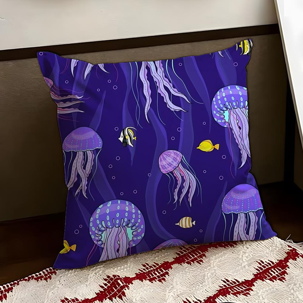 Drifting Jellyfish Cushion Cover Reversible Soft Durable Pillow Cover Home Car MultiScene Use for Daily Comfort
