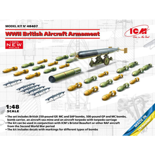 ICM 1/48 WWII British Aircraft Weapon Set Plastic Model Kit 48407