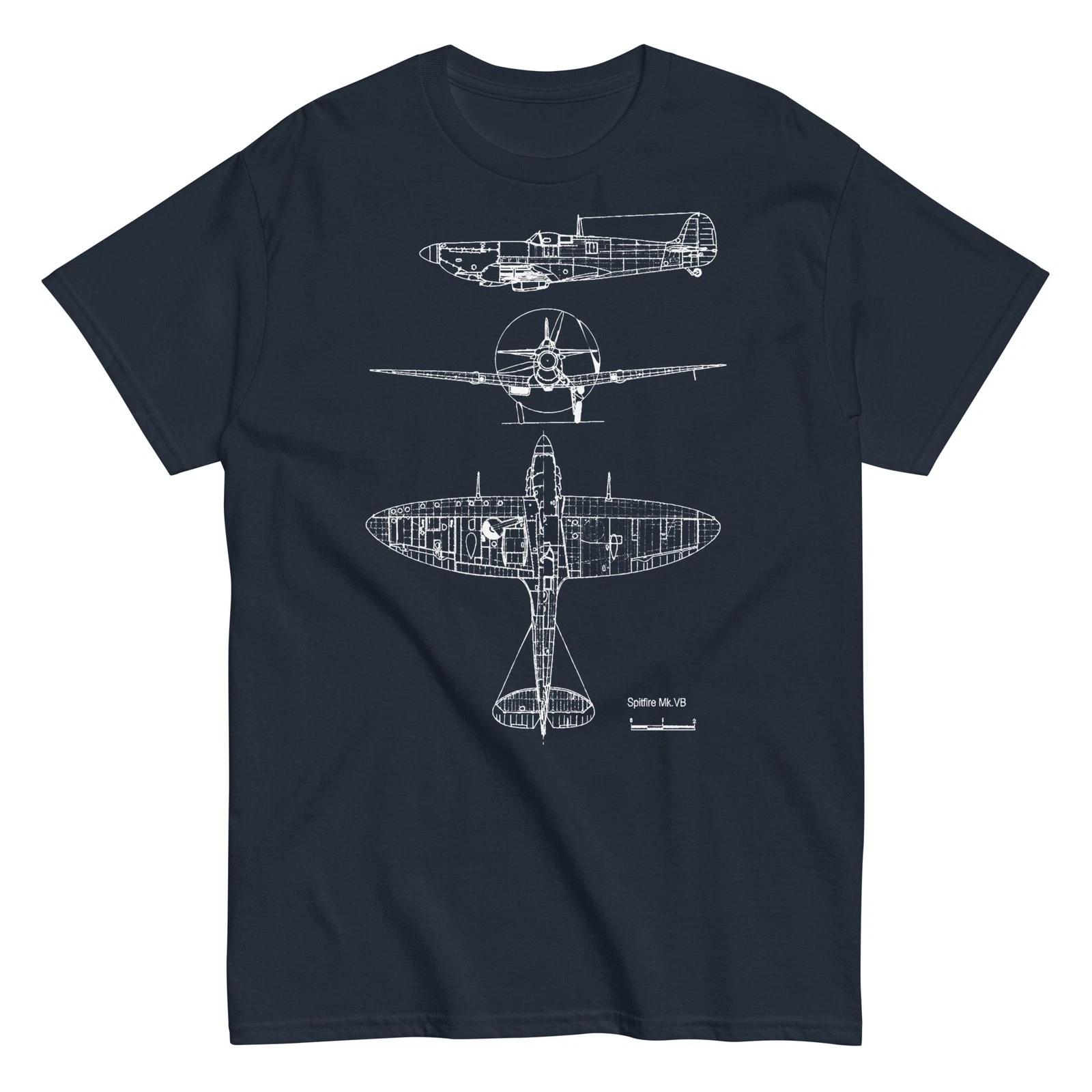Supermarine Spitfire WWII RAF Fighter Blueprint T-Shirt L
