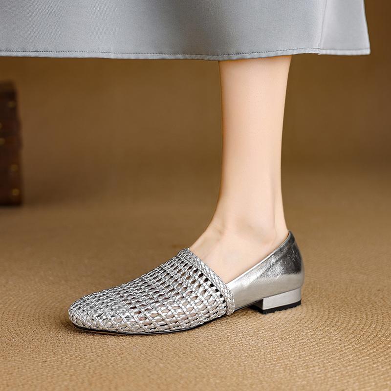 Fashion Women's new spring and summer genuine leather cowhide hollow woven fabric hollow breathable low heel Oxford single shoe